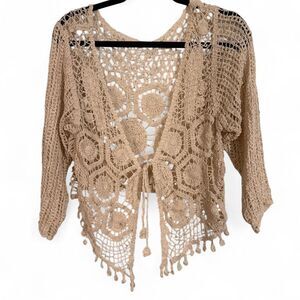 Y2K Cream Crochet Fringe Top | Boho Open Knit Fairycore Festival